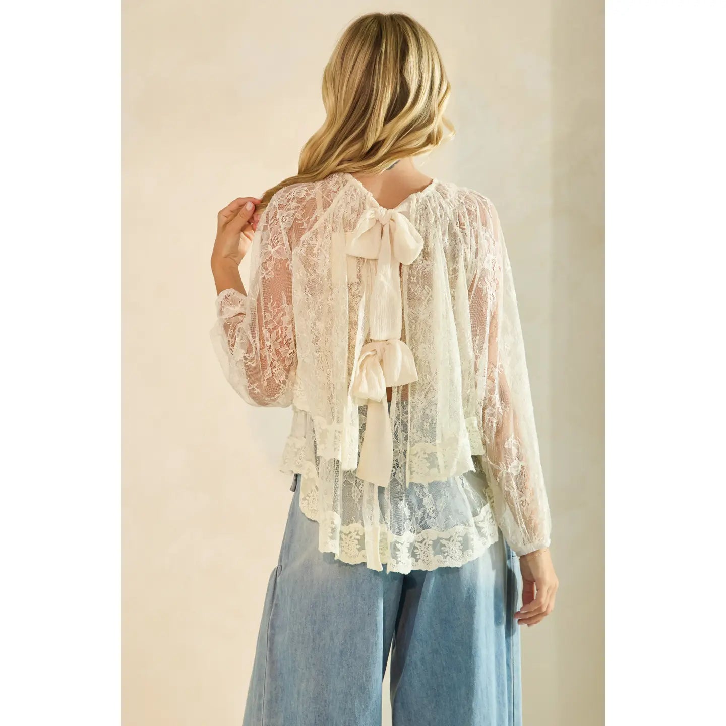 Blair Ruffled Lace Long Sleeve Top-Black