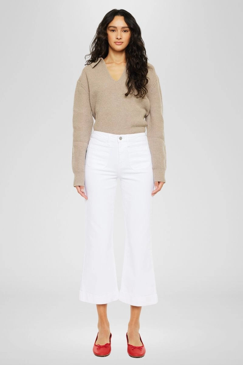 Kan Can High Rise Relaxed Cropped Flare JEANS-White