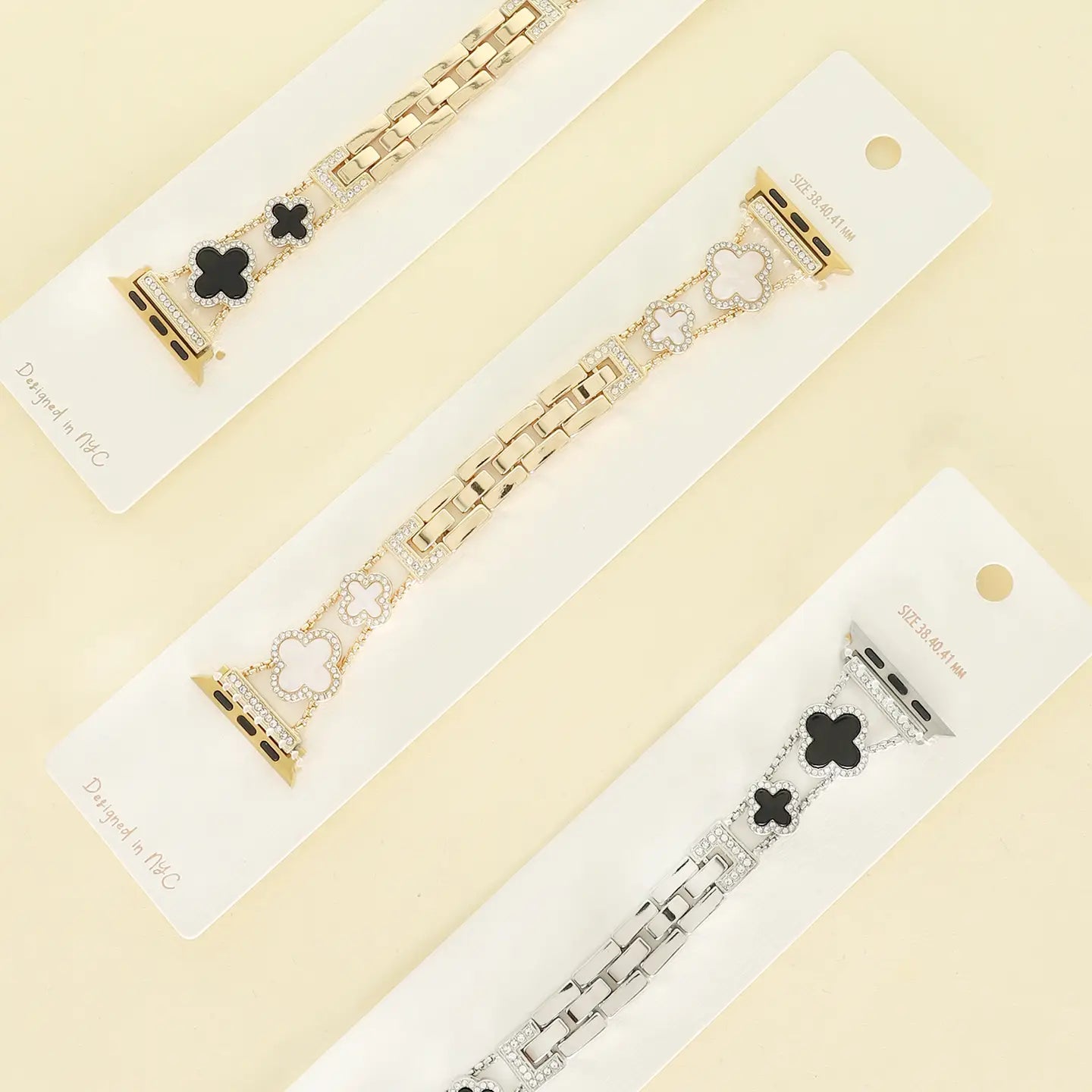 Quatrefoil Rhinestone Pave Apple Watch Chain Band-Black