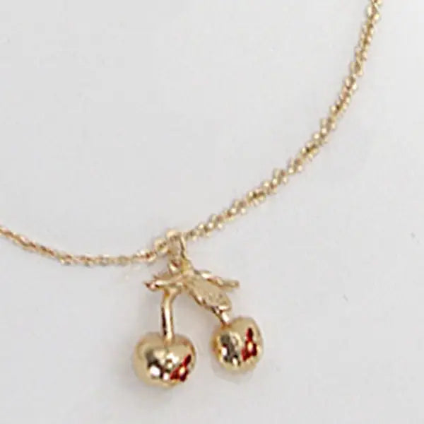 Gold Mini Cherry Charm Necklace