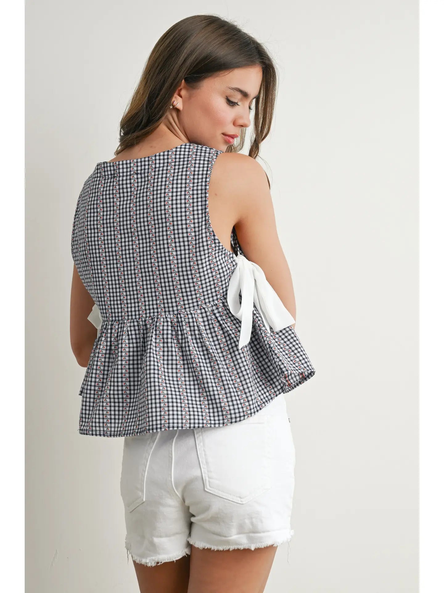 Sky Meadow Peplum Top -Navy/Ivory