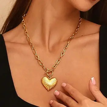 18K Stainless Steel Tarnish Free Toggle Heart Necklace