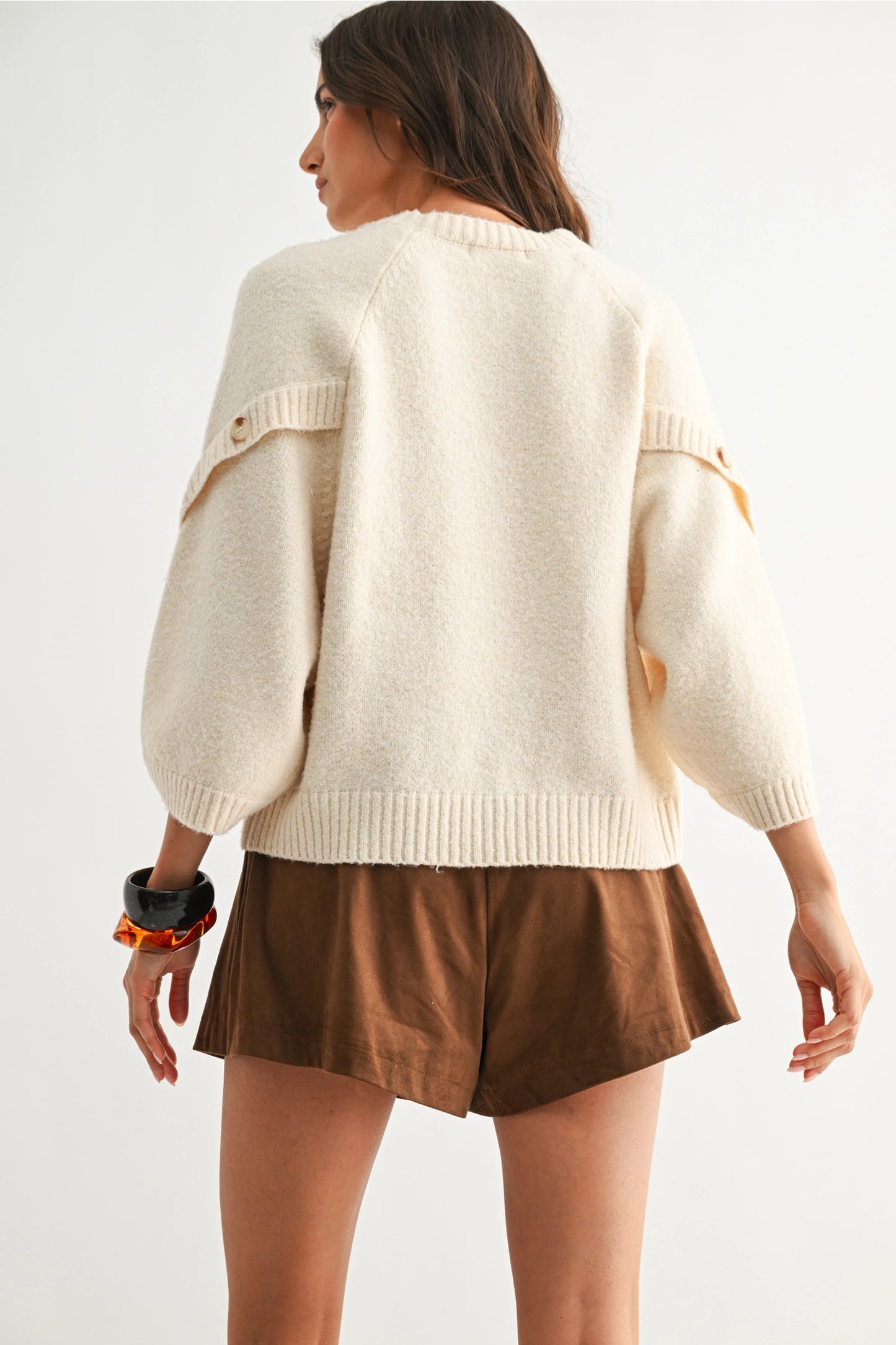 Button Sleeve Knit Pullover-Olive