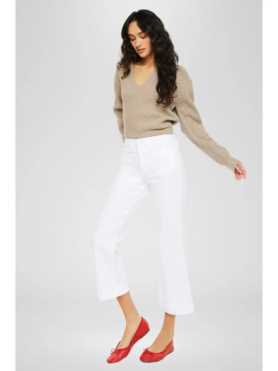 High Rise Relaxed Cropped Flare JEANS-White