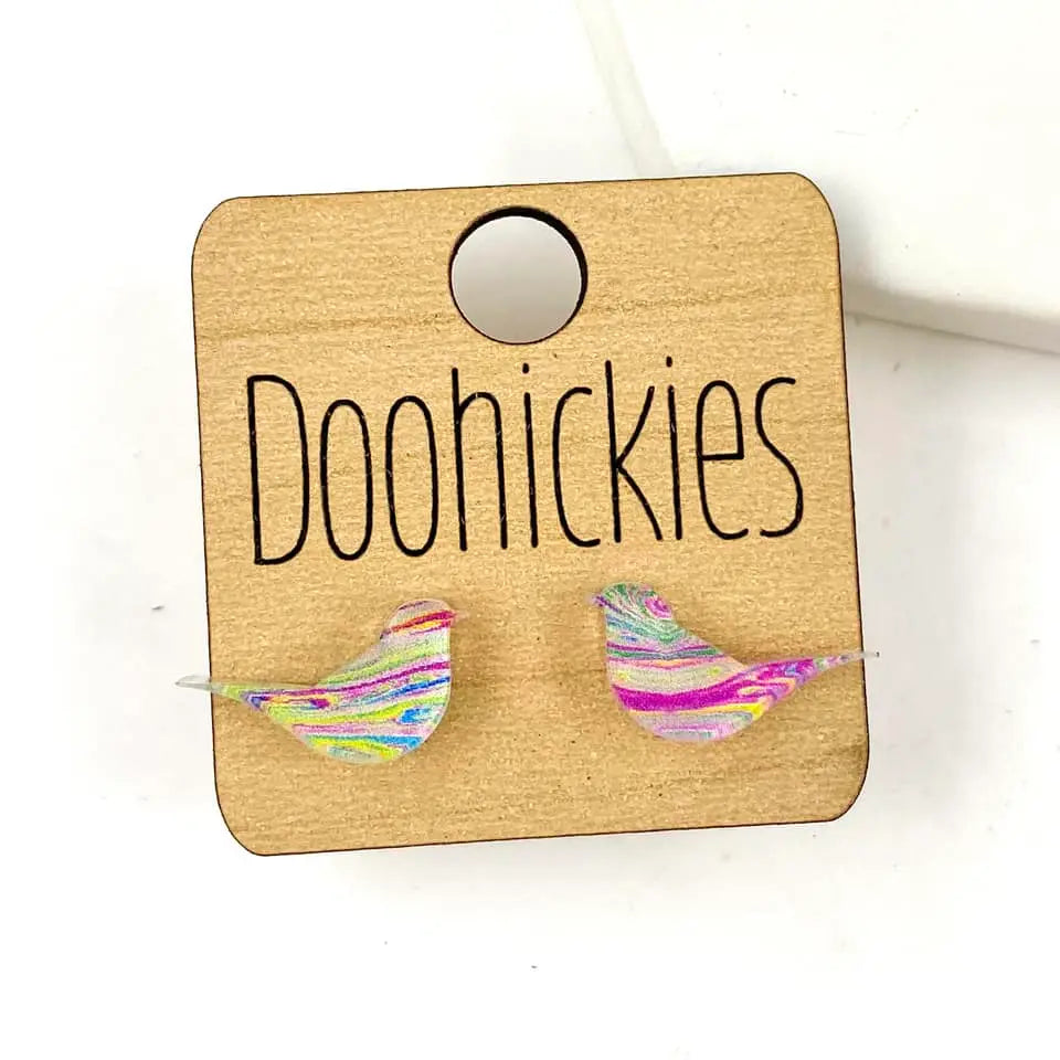 Bird Stud Earrings-Multi Swirl