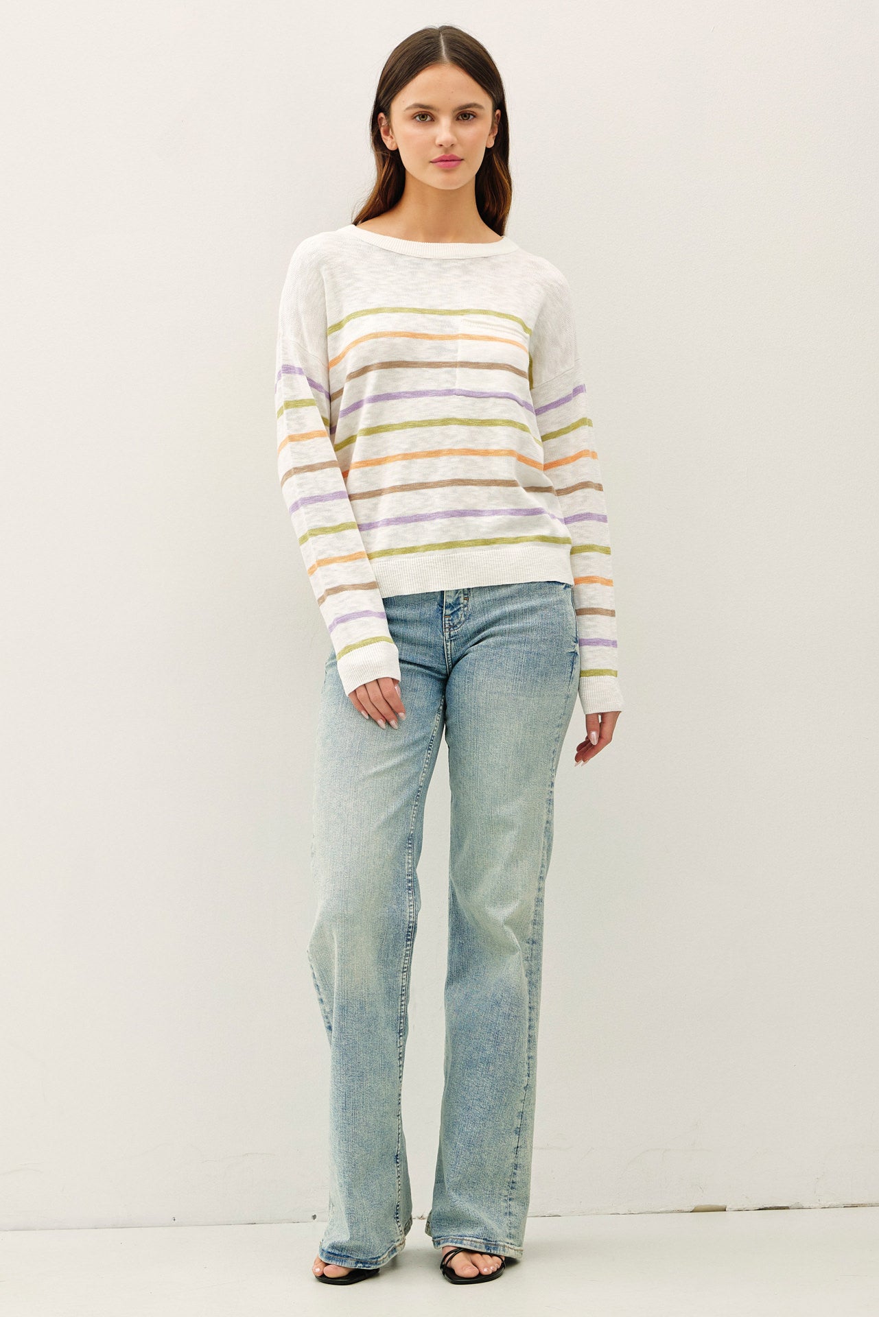 Multi Color Slub Sweater Top-Tangerine