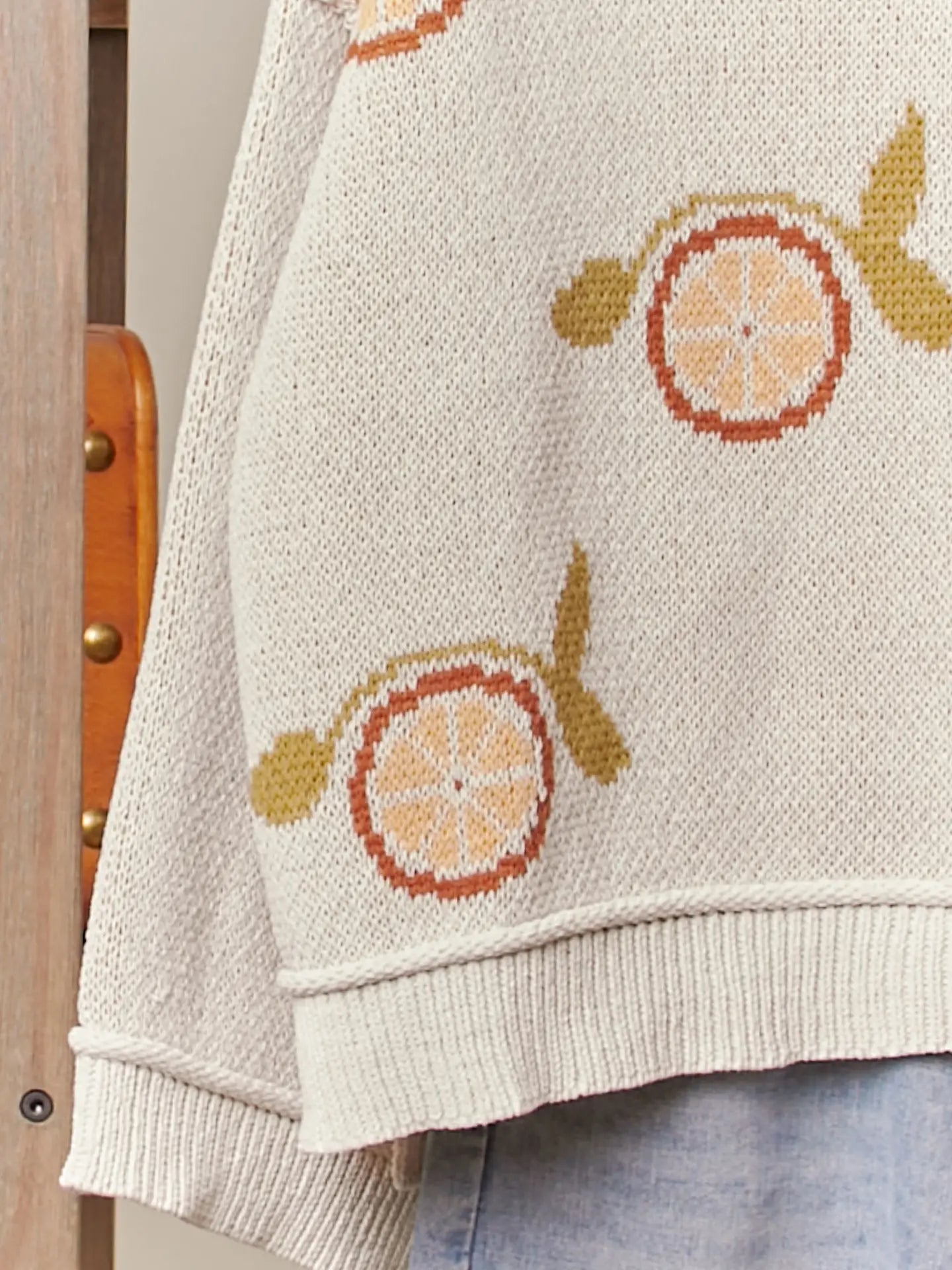 Oversized Orange Pattern V Knit Sweater