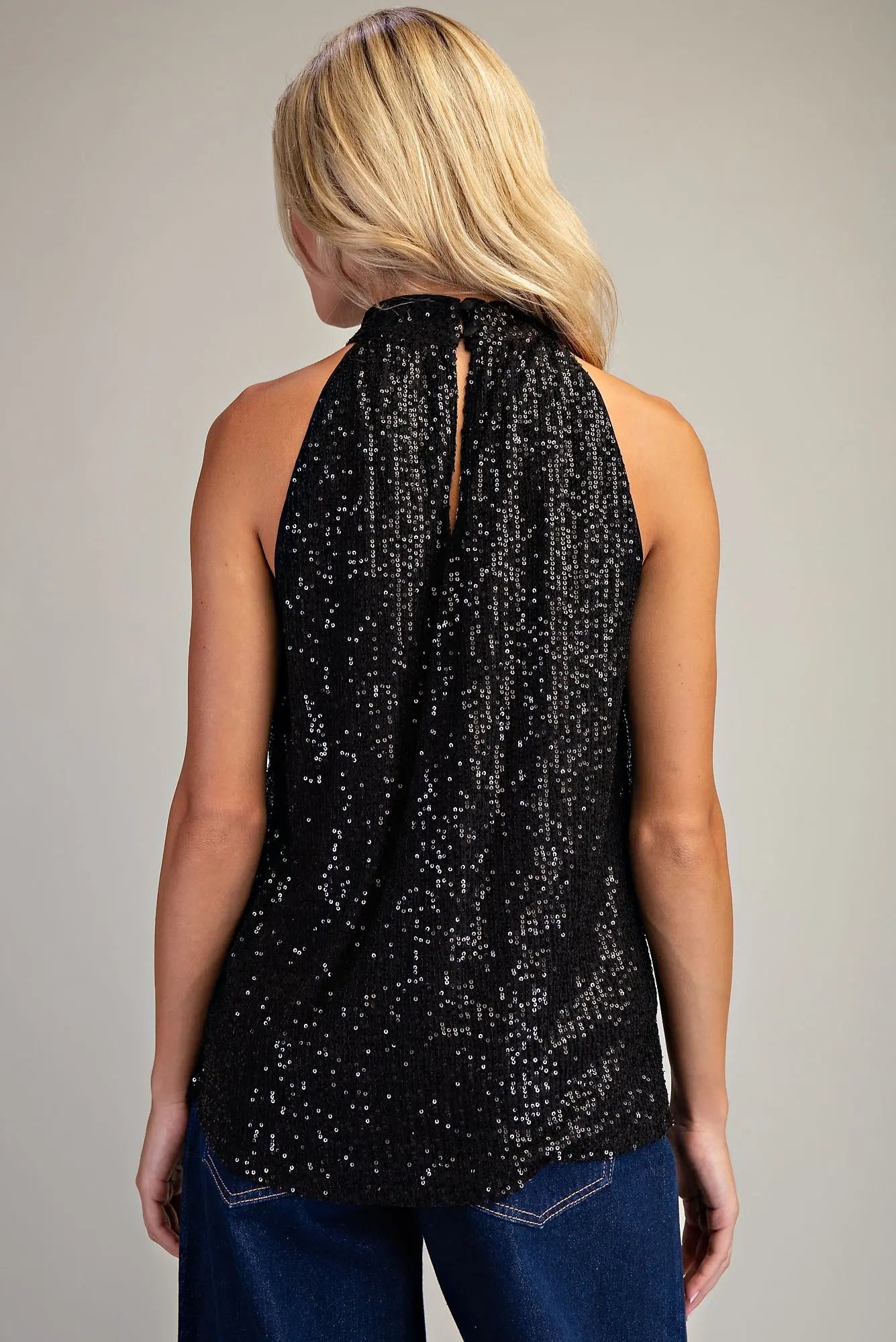 Sequin GLITTER HALTER NECK TOP-Black