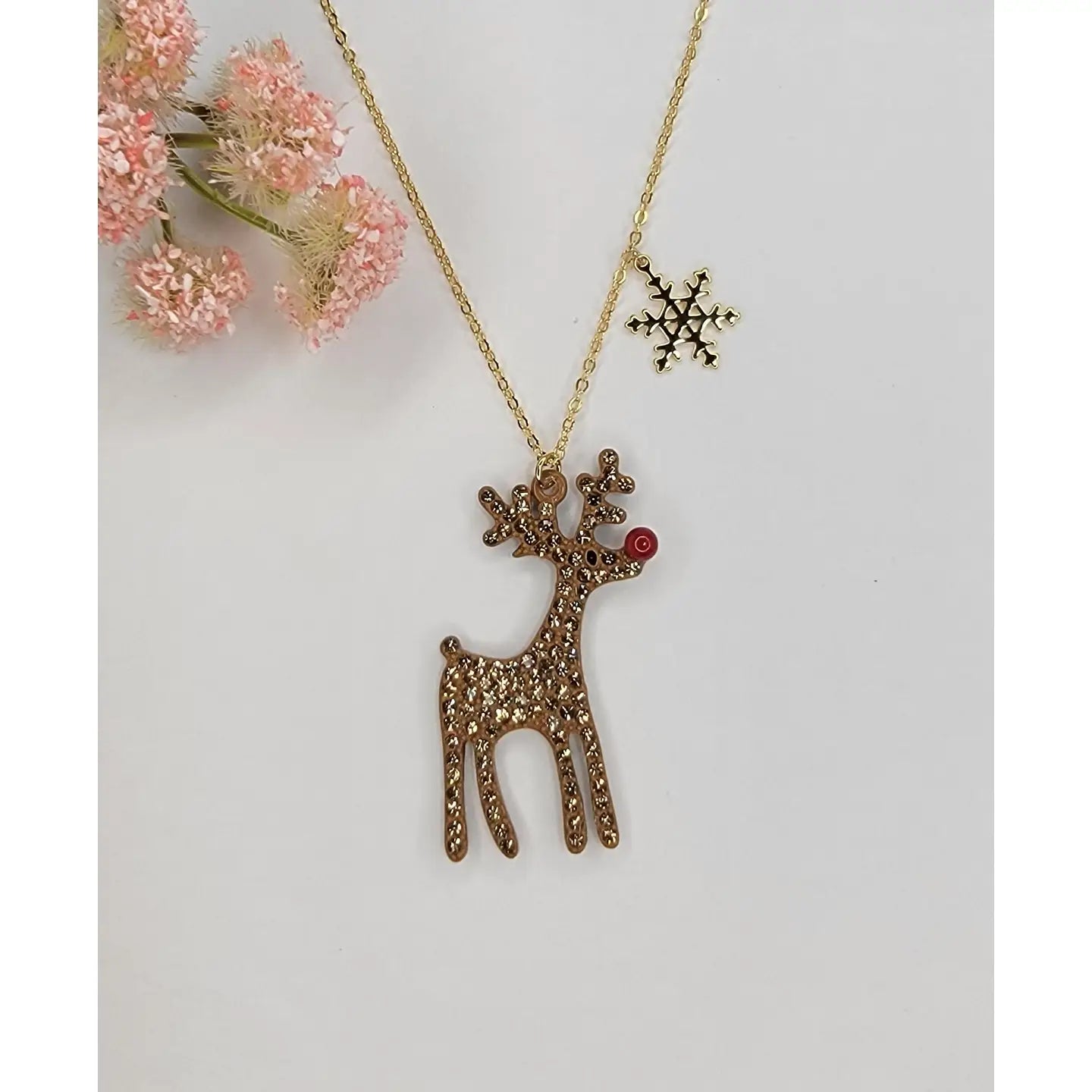 Red Nosed Reindeer with Snow Flake Necklace