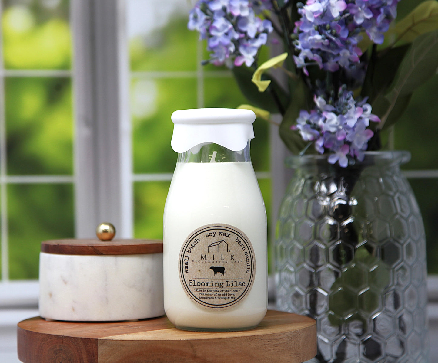 Milk Bottle Candle Blooming Lilac