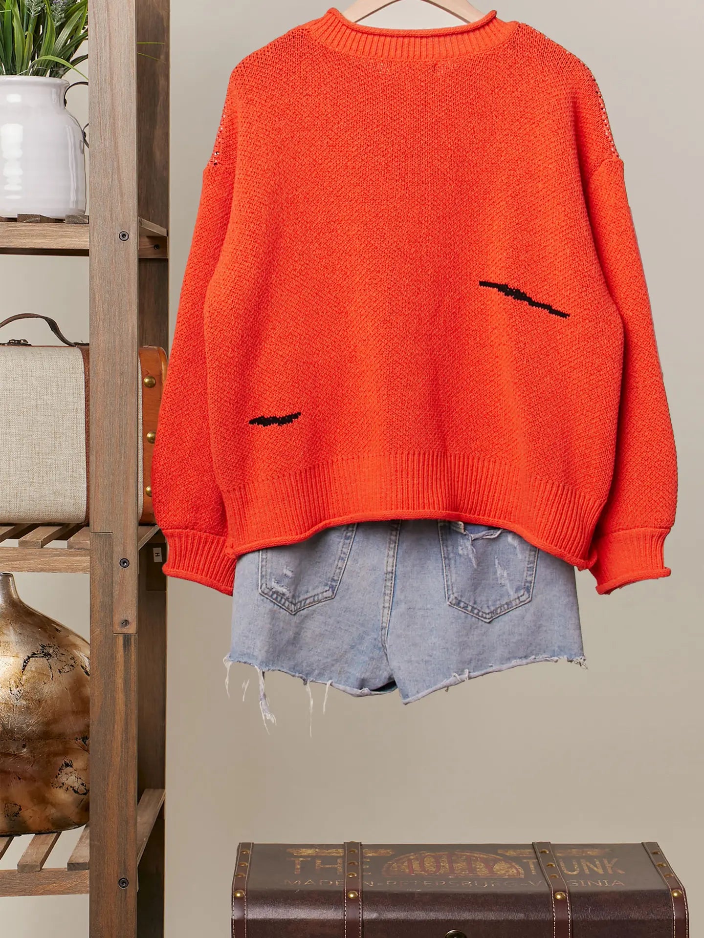 Halloween Spooky Face Ghost Knit-Orange
