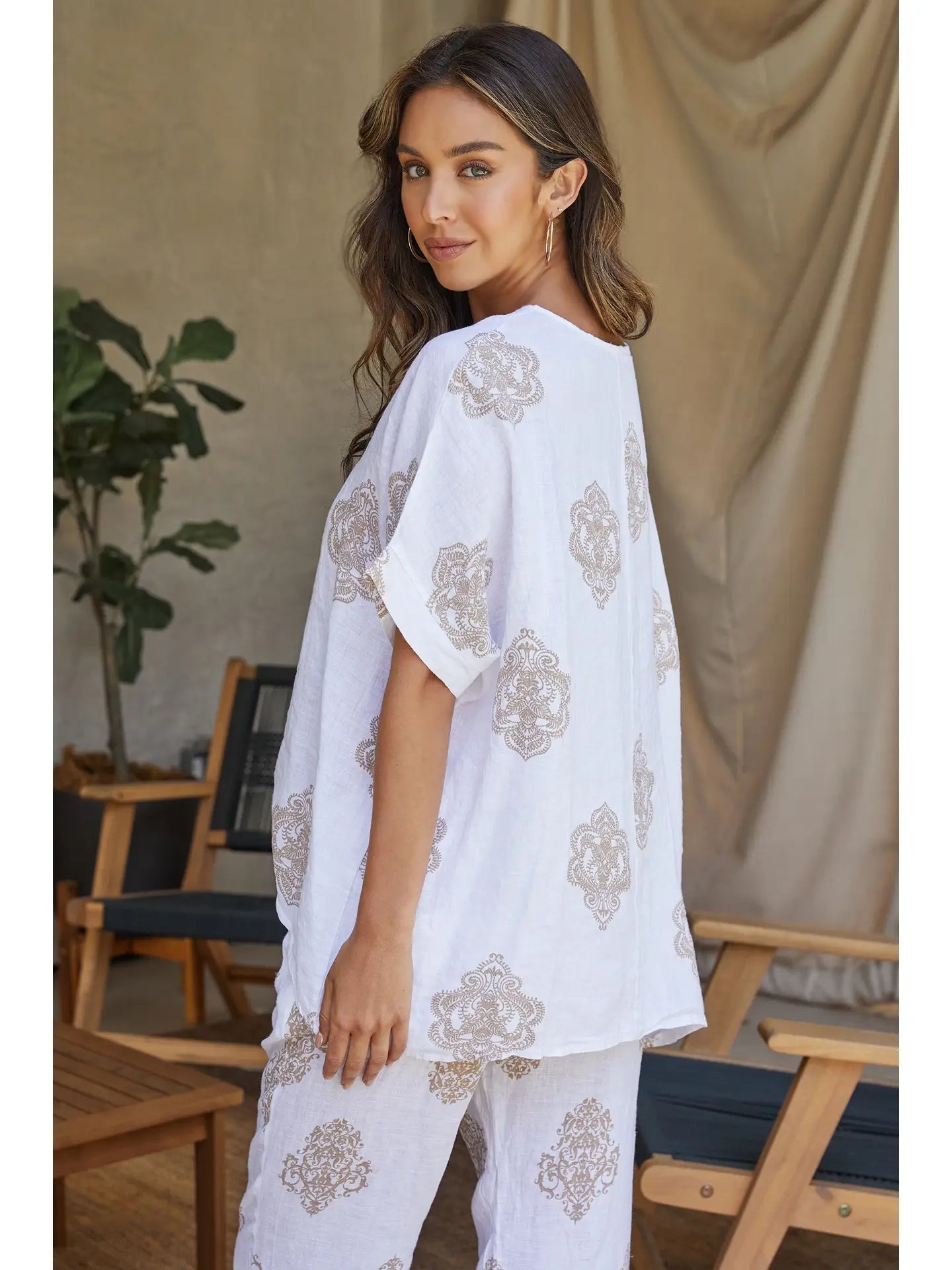 Linen S/S Mandala Print Shirt