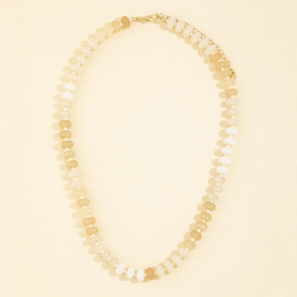 Semi Precious Stone Rondelle Bead Necklace-Taupe