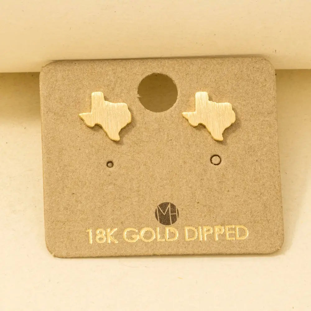 Gold Dipped Brushed Texas Stud Earrings-Gold
