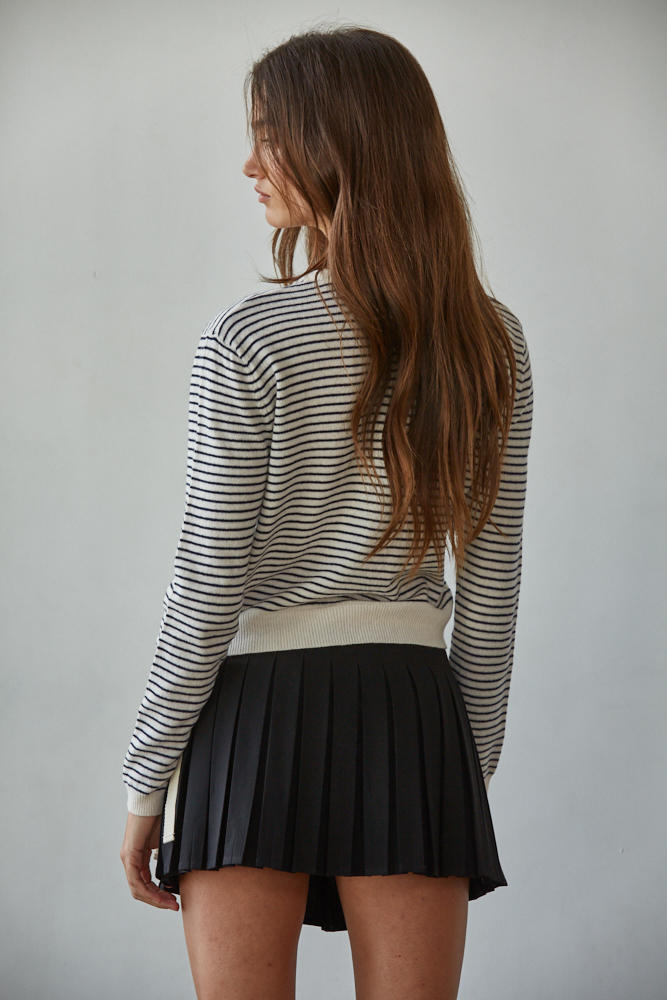 Parisen Striped Cardigan Top-Natural/Black