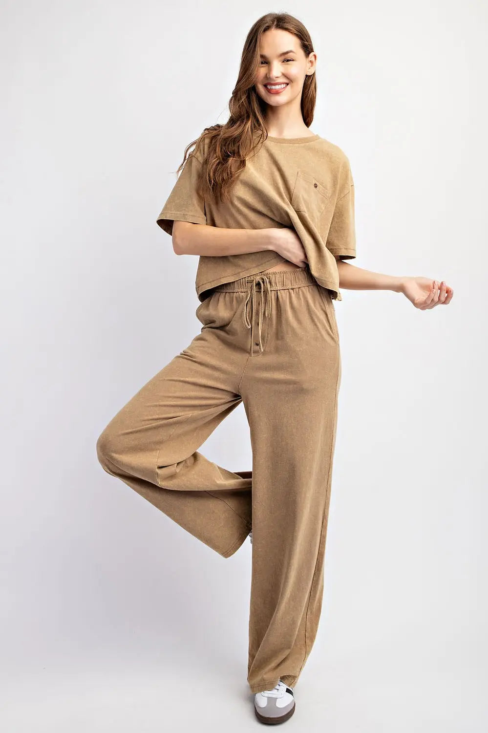Mineral Washed Short Sleeve Top-Coco