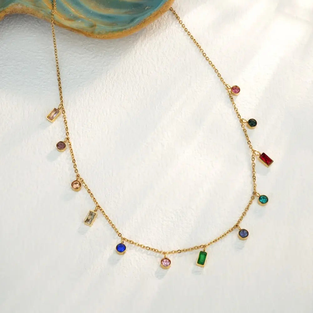 Rainbow Stone Dangle Necklace