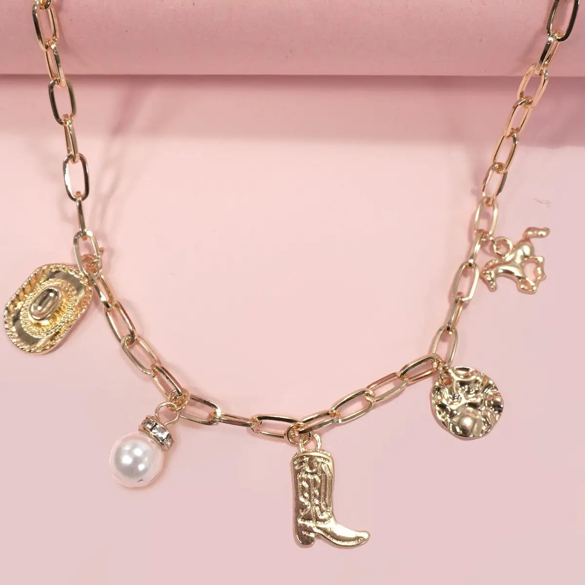 Western Boot Star Hat Horseshoe Charm Necklace