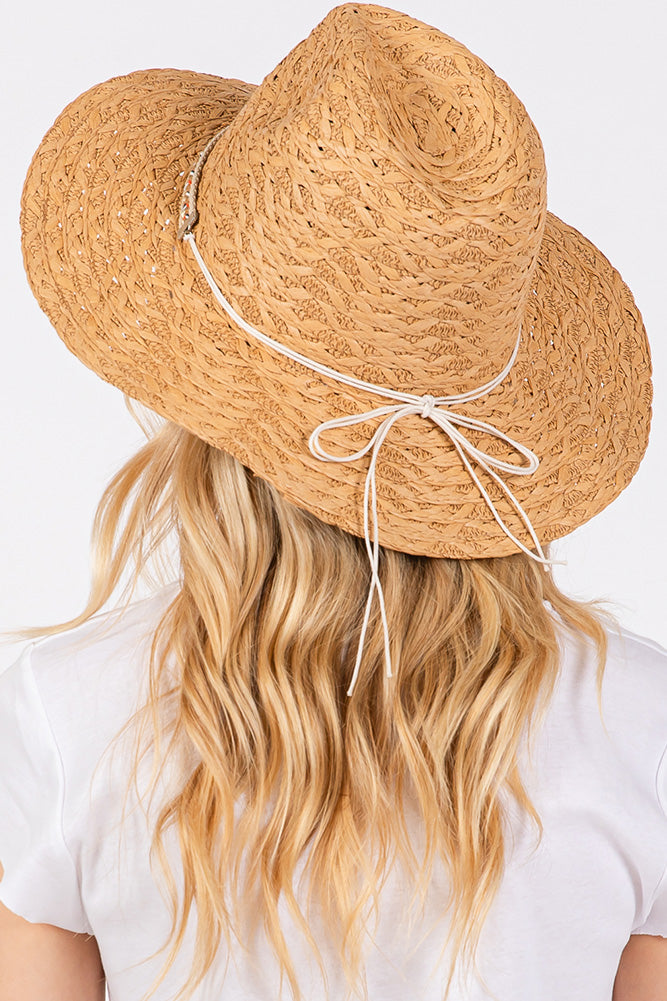 Evil Eye Straw Braided Band Summer Straw Sun Hat-Taupe