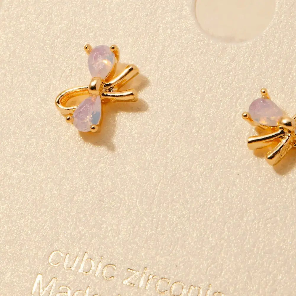 Gold Dipped Mini Cz Bow Stud Earrings