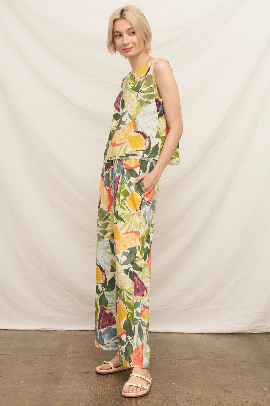 Tropical Fruit Print Flowy Pants