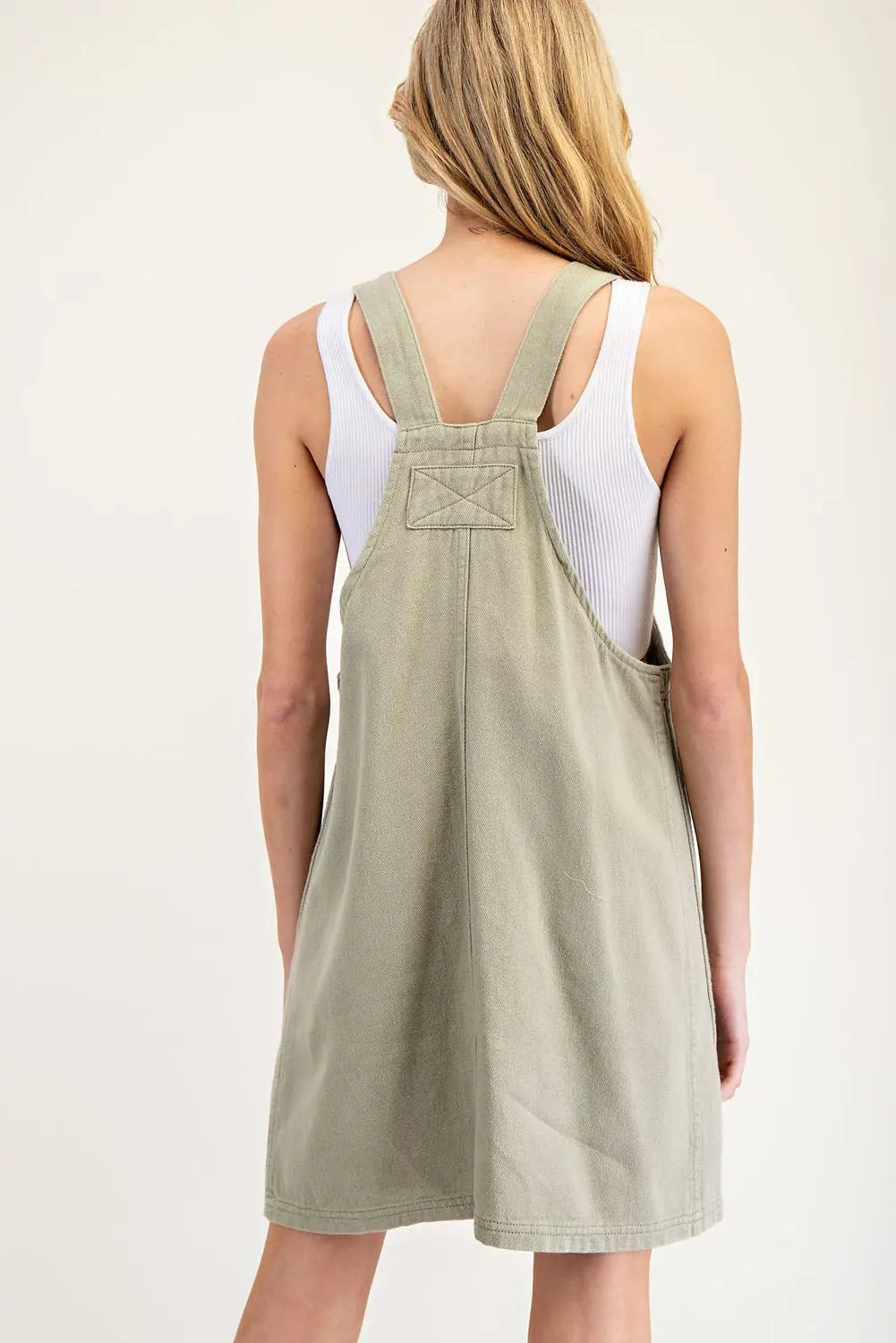 Bobbie Mineral Washed Overall Mini Dress-Topaz Green