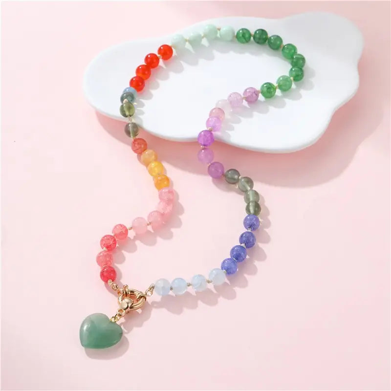 Natural Stone Semi-Precious Glass Mixed Necklace-Jade