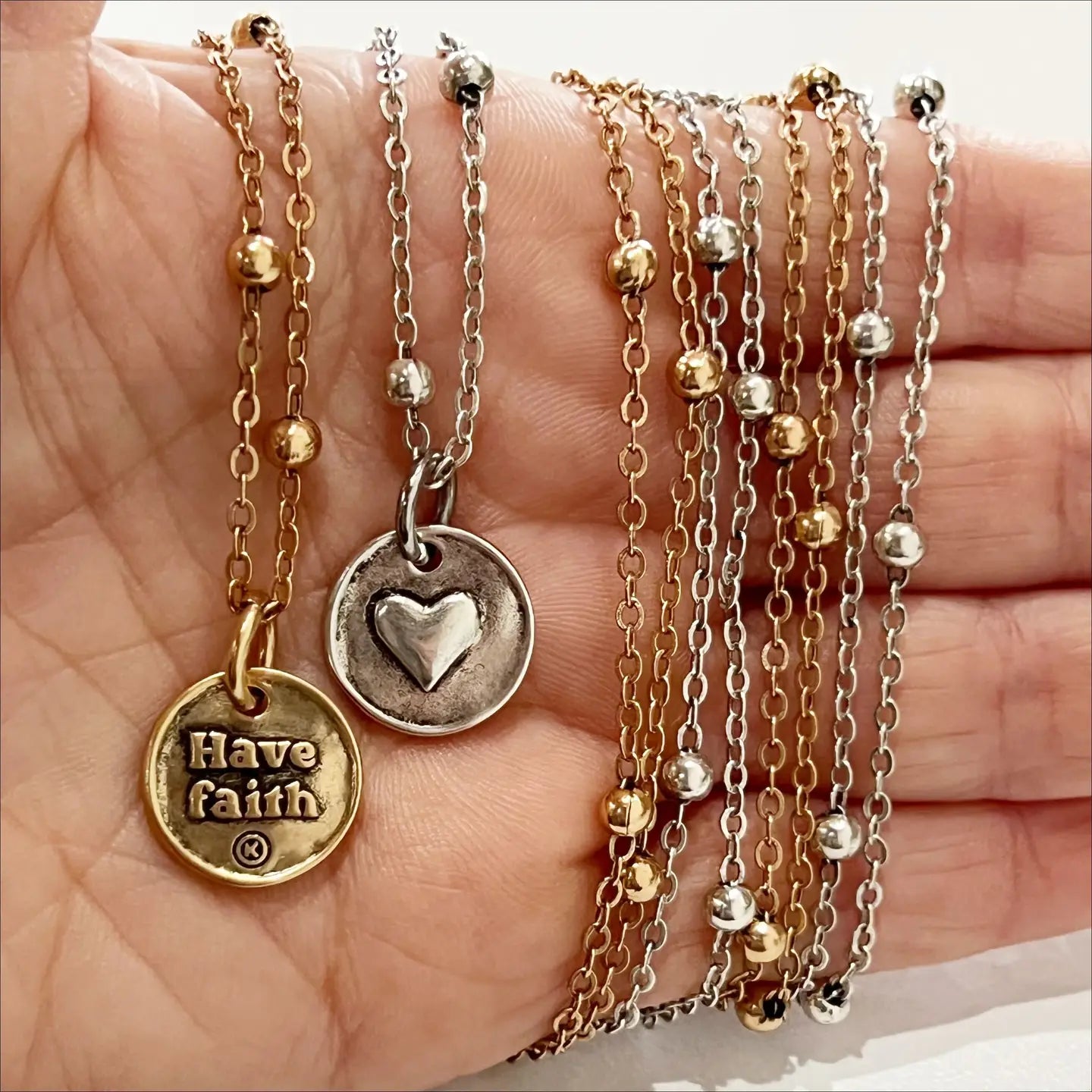 "Have Faith" Dainty Necklace Gold, Lepidolite Heart