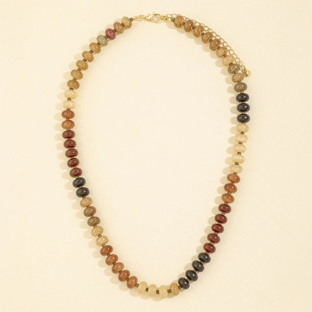 Semi Precious Stone Rondelle Bead Necklace-DkBrown