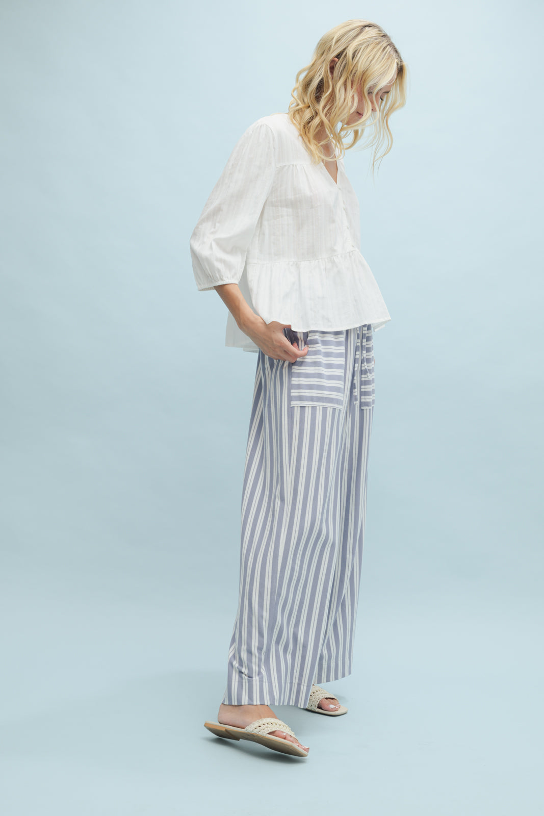 Lilith COTTON PEPLUM BLOUSE-Off White