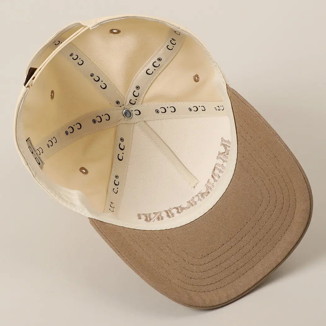 Mommin' Letter Embroidery Two-Tone Trucker Hat-Beige