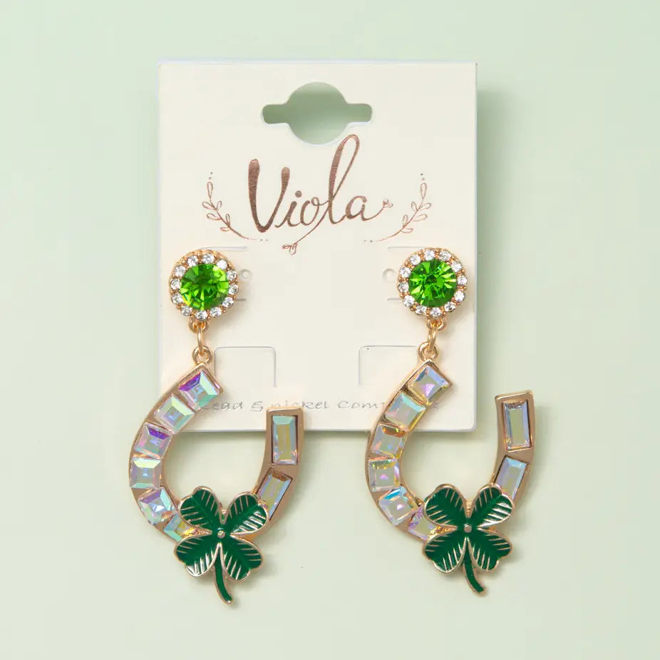 St. Patrick Horseshoe Clover Earrings