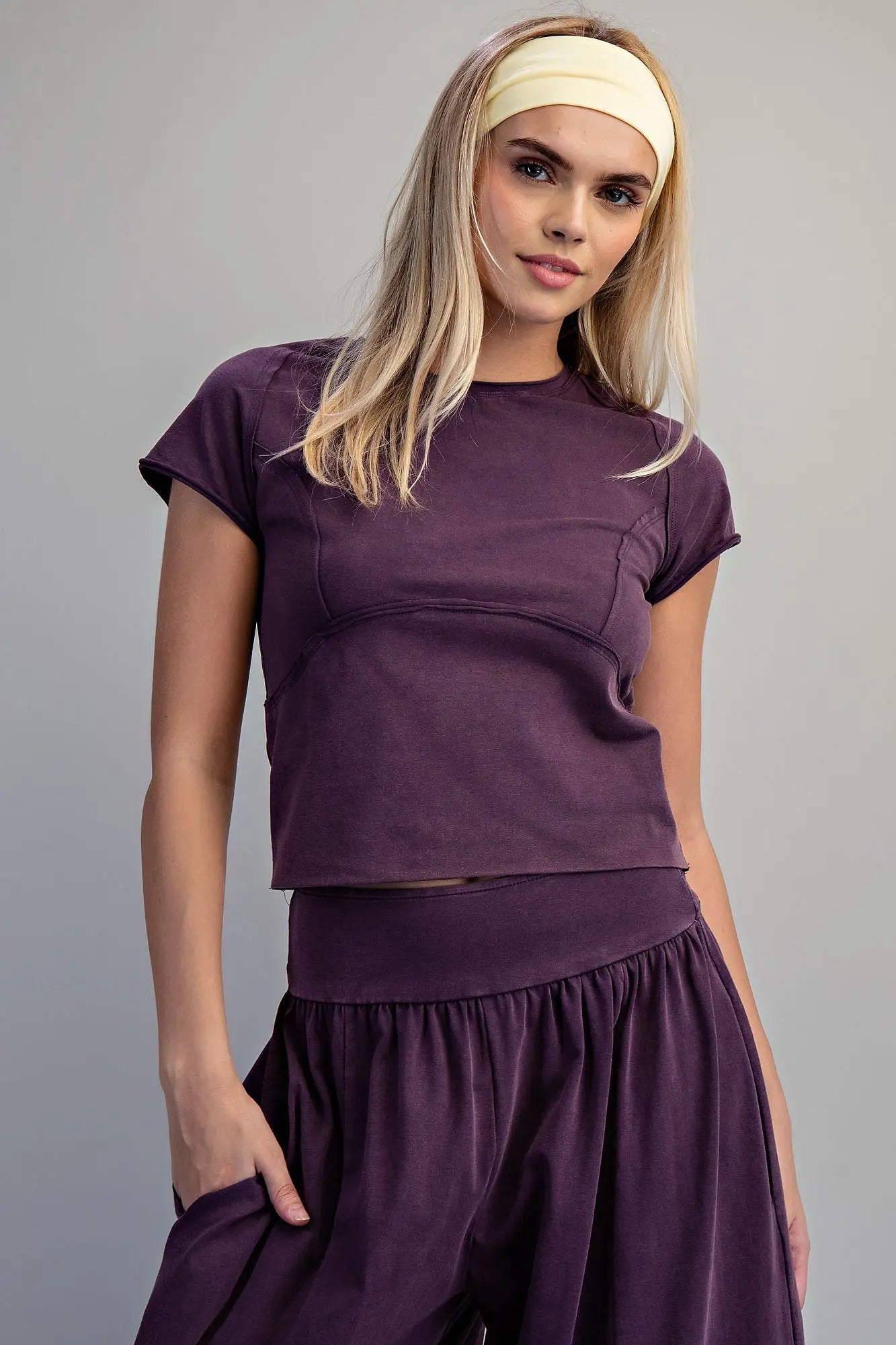 Wren Mineral Washed Solid Cropped T-Shirt-Plum