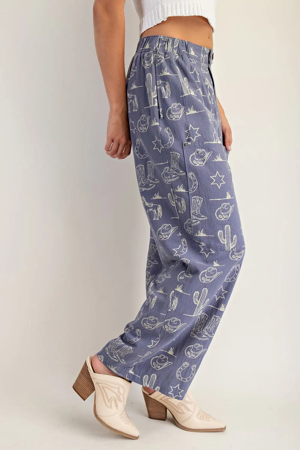 Stone Wash Western Patch Pocket Pants-Indigo
