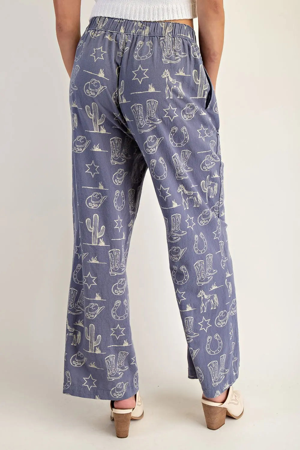Stone Wash Western Patch Pocket Pants-Indigo