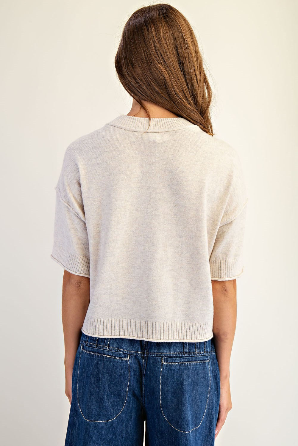 Rona Round Neck Short Sleeve Sweater-Sand