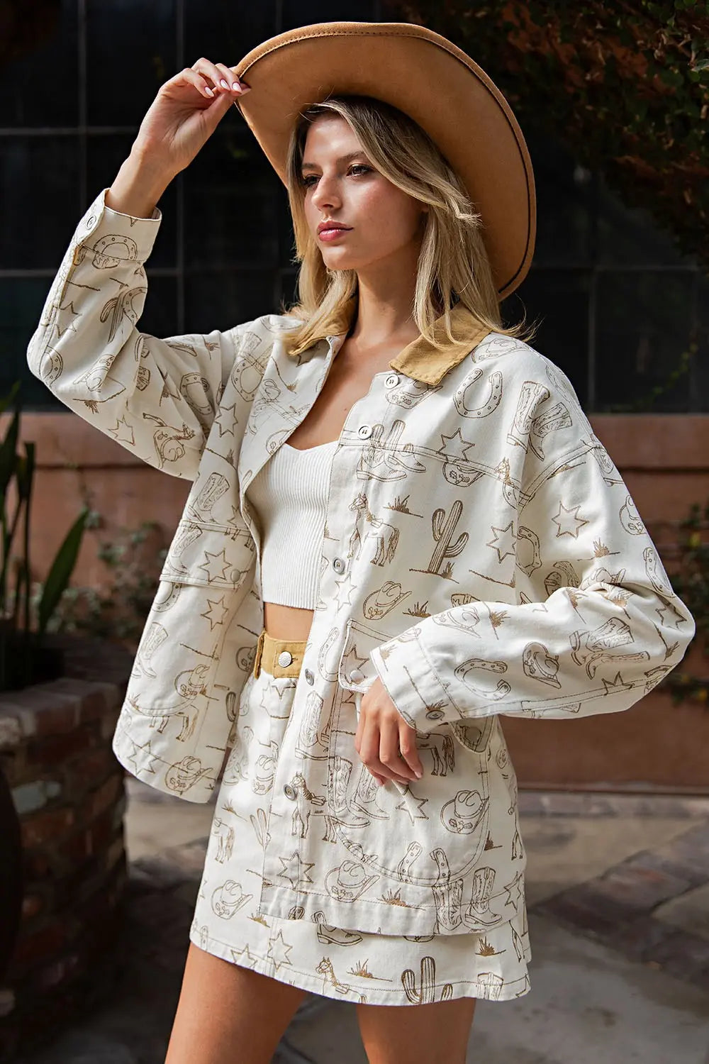 Winona Mineral Washed Western Graphic Jacket-Almond Latte