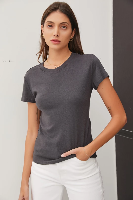 CLASSIC COTTON BLEND CREWNECK T-SHIRT-Charcoal