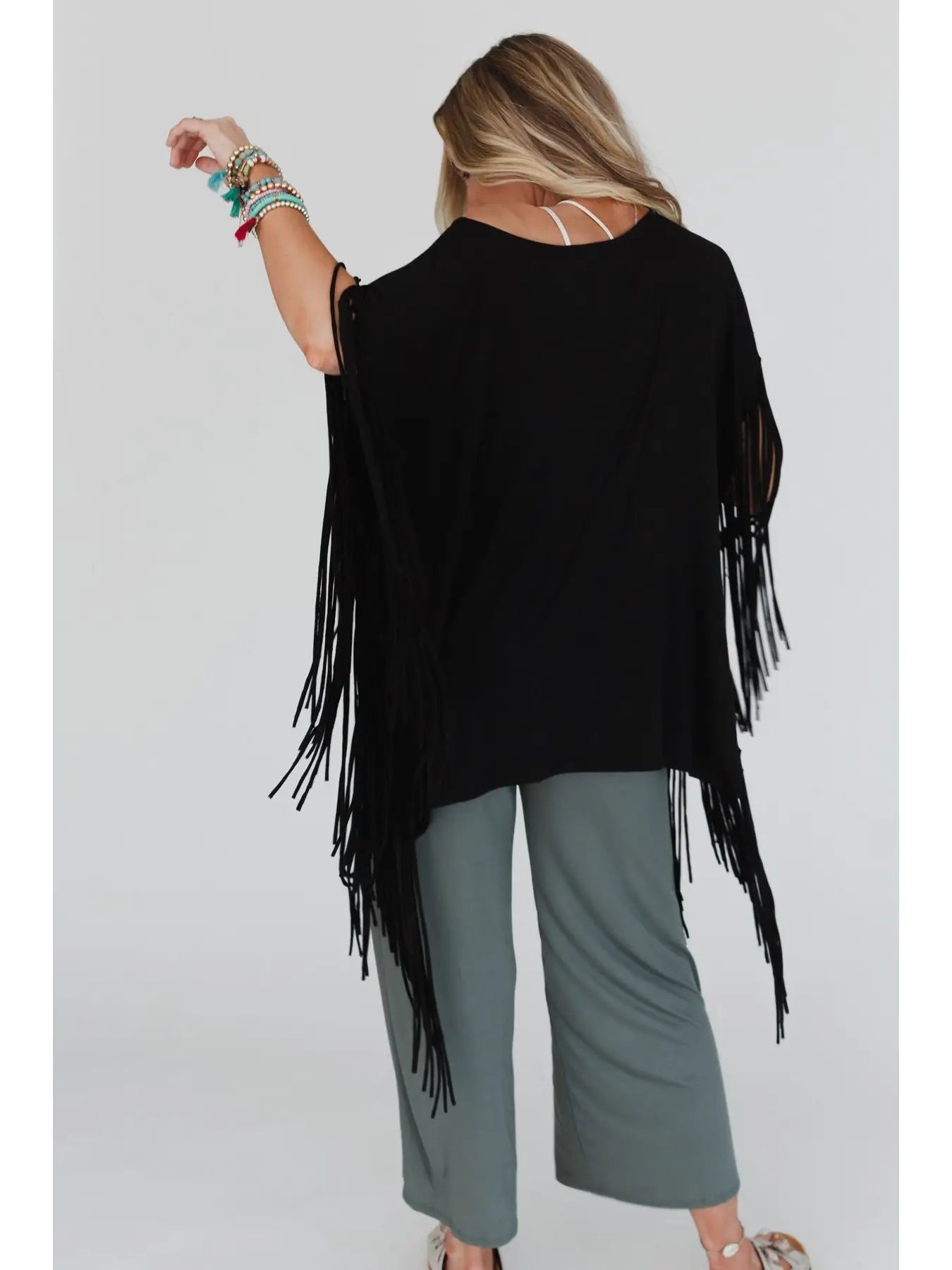 Western Showstopper Fringe Top-Black