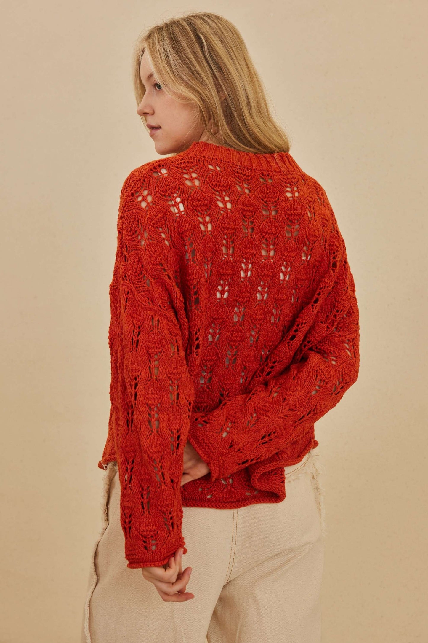 See Through Loose Fit Sweater-Burnt Orange