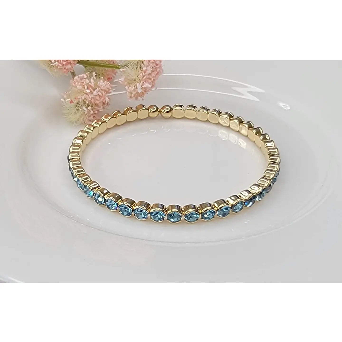 Stackable Gold Metal Bracelet-Aqua