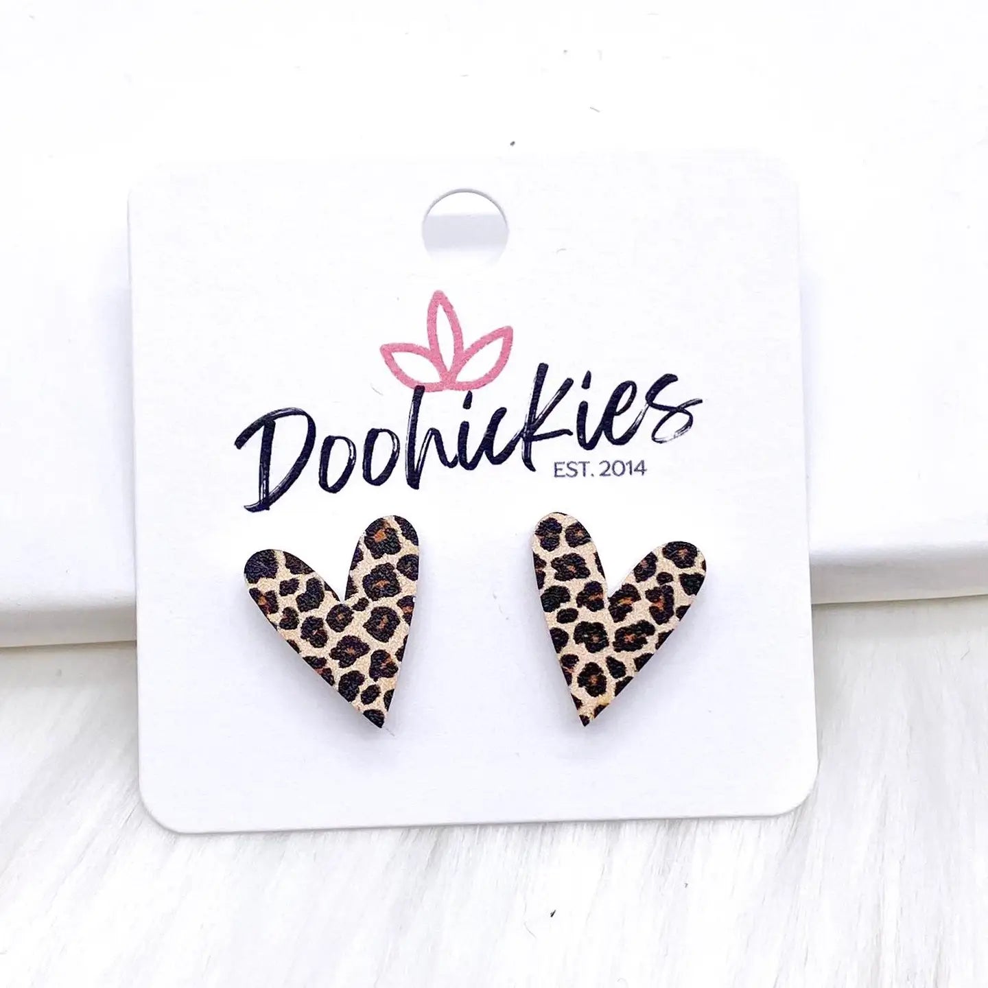 16mm Acrylic Valentine Heart Studs -Earrings-Leopard