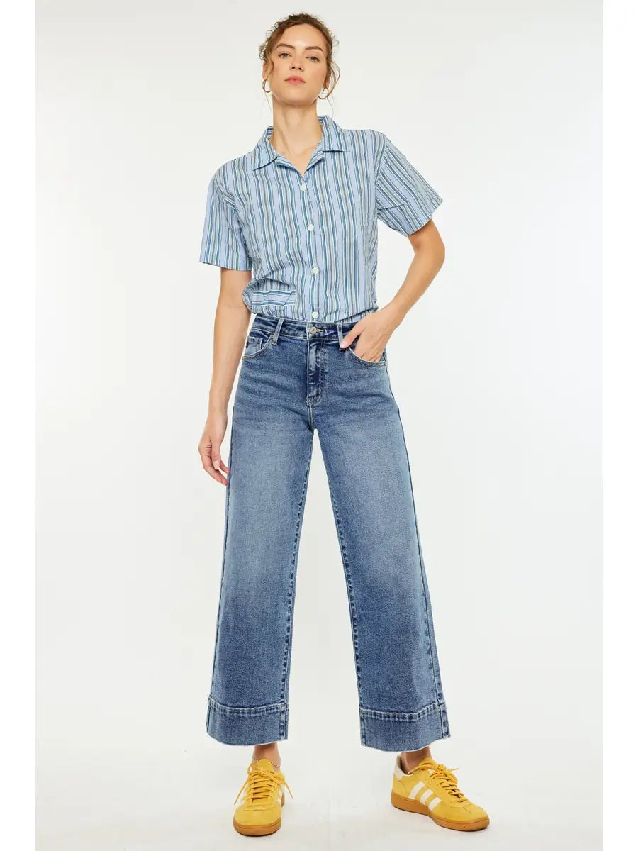 High Rise Crop Wide JEANS=Dark