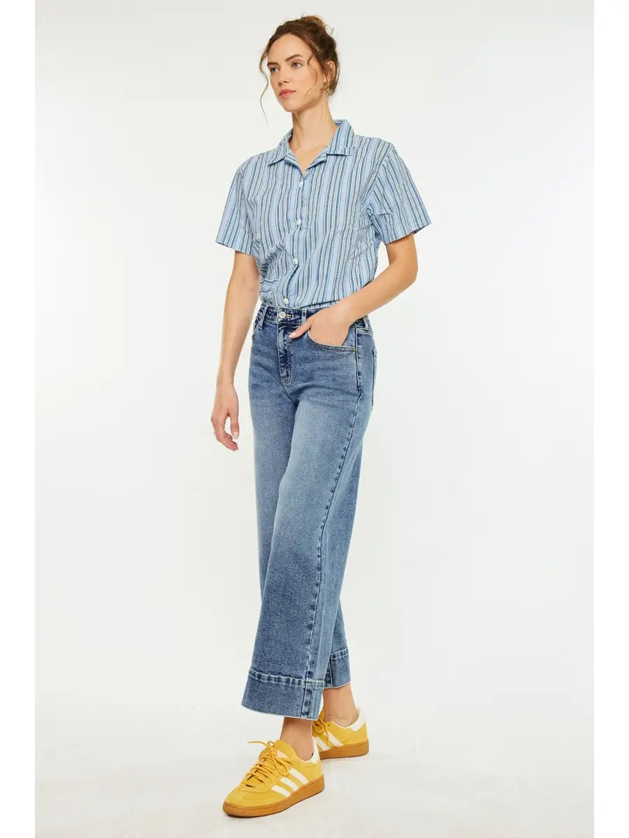 High Rise Crop Wide JEANS=Dark