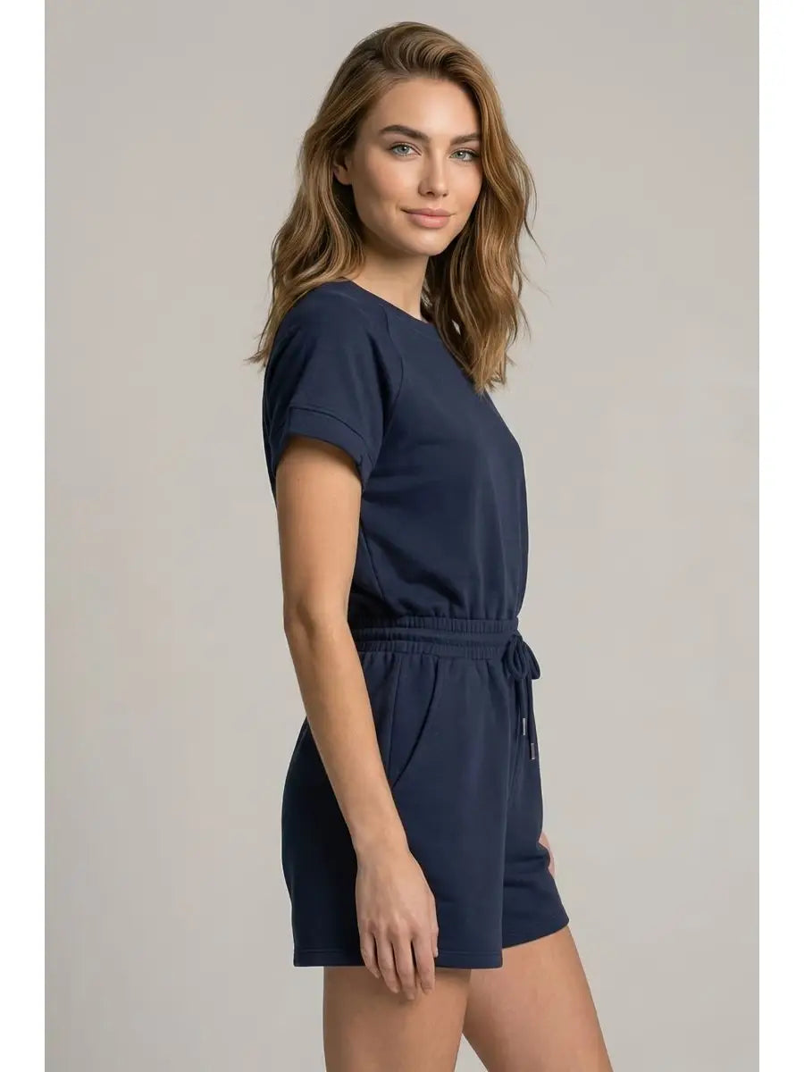 Soft Brushed Modal Sslv Back-Cutout Romper-Midnight