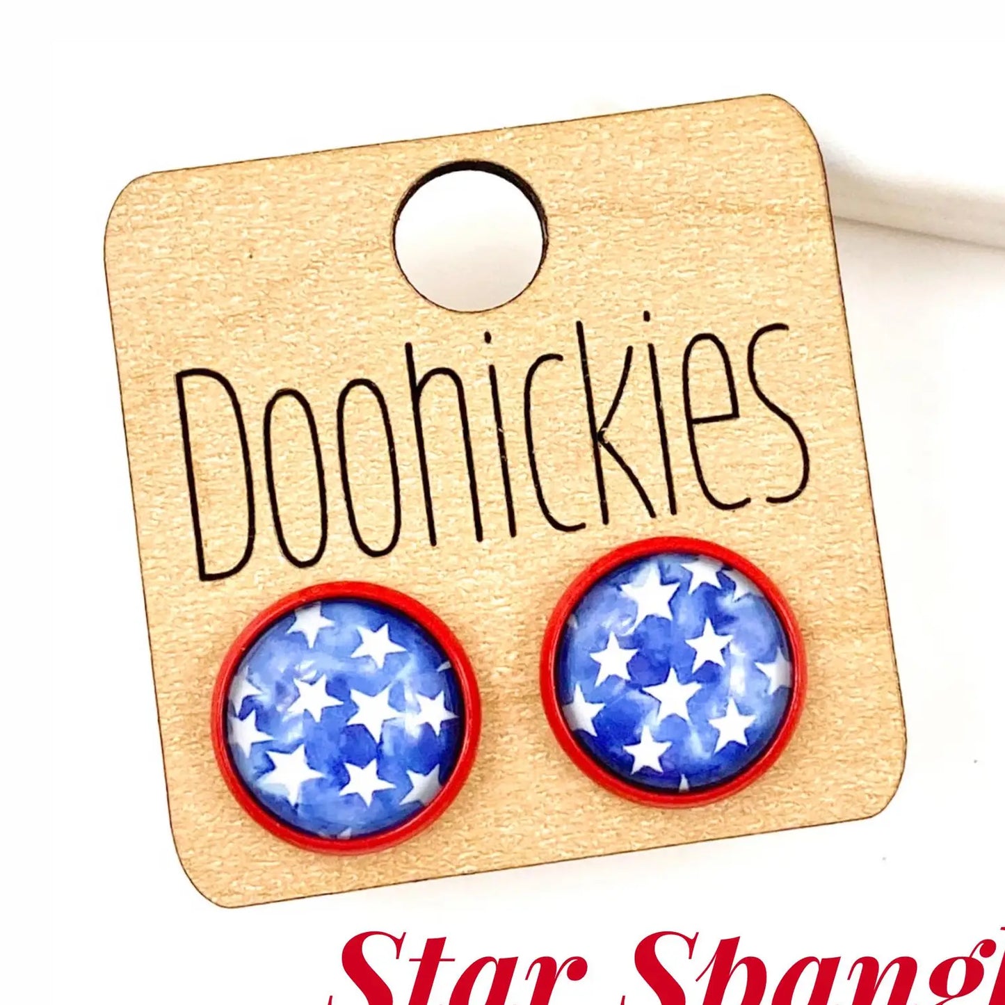 12mm Stars in Red Settings - Patriotic Earrings