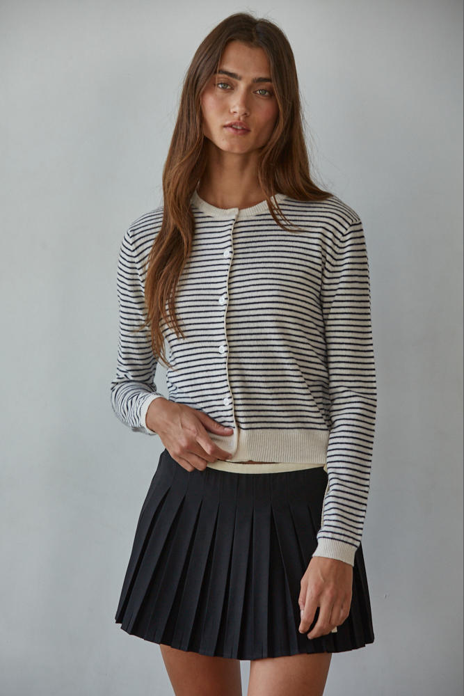 Parisen Striped Cardigan Top-Natural/Black