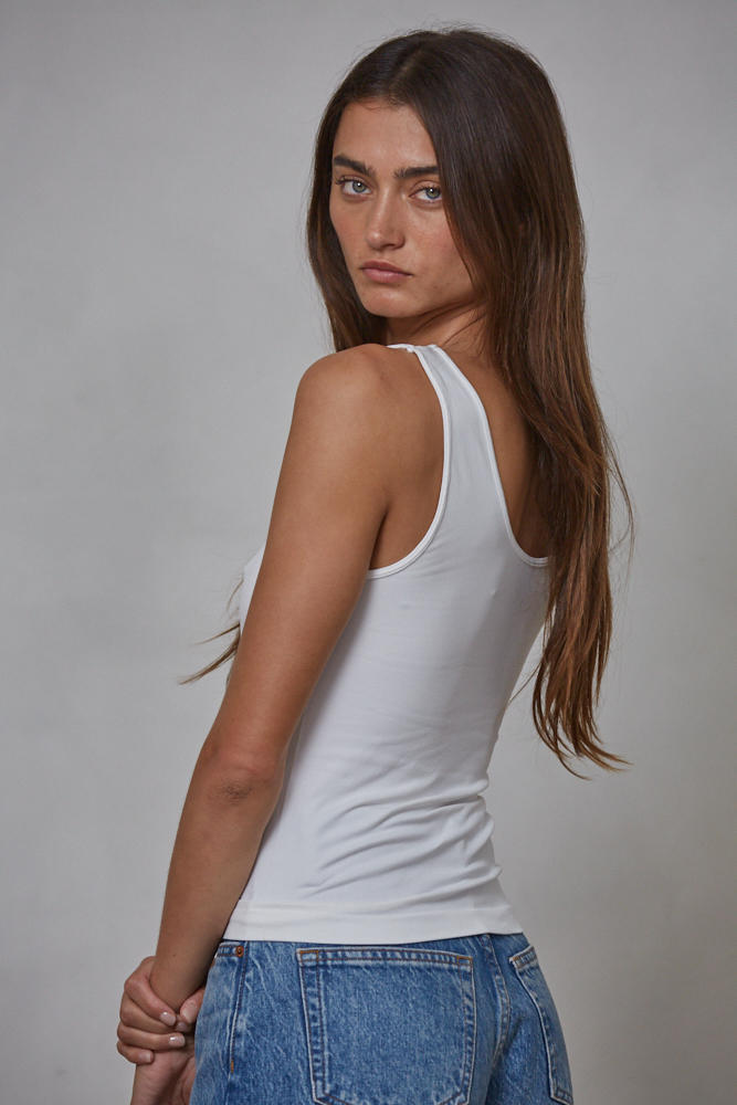 Essential Reverse Neck Tank-Cream