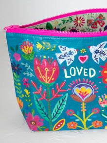 Recycled Zipper Pouch - Teal Loved