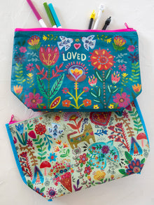 Recycled Zipper Pouch - Teal Loved